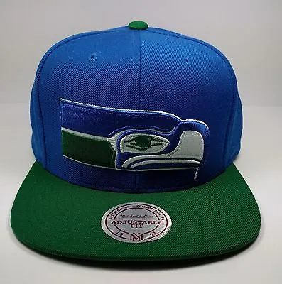 Seattle Seahawks Mitchell & Ness Vintage XL Logo Classic Snapback Hat Cap NFL • $24.95