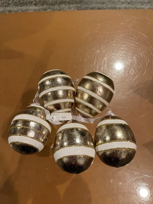 $16 • Buy Easter Lot 5 Pier 1 Imports 3” Gold White Egg Ornaments Very  Lightweight