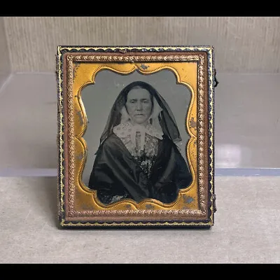 Antique 1/6th Plate Ambrotype Photograph Mourning Woman With Veil • $85