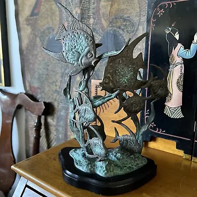 Vintage SPI Bronze Fish Sculpture Ocean School Of Angel Fish 11” • $78