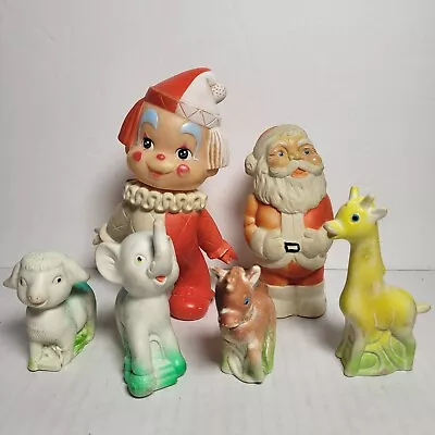 Vintage Lot Of 6 Rubber Squeaker Toys Stahlwood Santa Iwai Clown Animals • $19.99