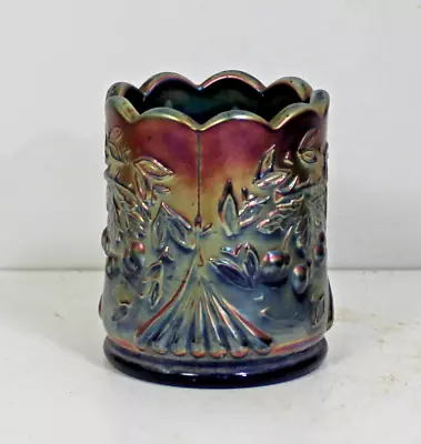 Vintage Early St Clair Wreathed Cherry Purple Carnival Glass Toothpick Holder  • $14.99