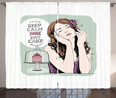 Keep Calm Curtains Eat Cake Text And Woman • £55.99