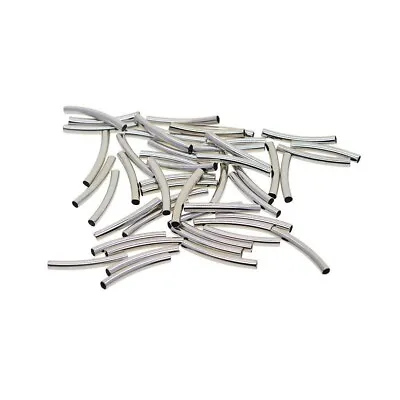 15g (approx 200) Silver Tone Smooth Curved Tube Spacer Beads 2/1.5 X 20 Mm • £2.50