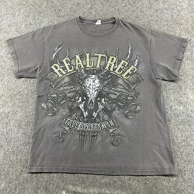 VINTAGE Realtree Shirt Mens Large Grey Graphic Cotton Skull Bison Cyber Goth Y2K • $17.95