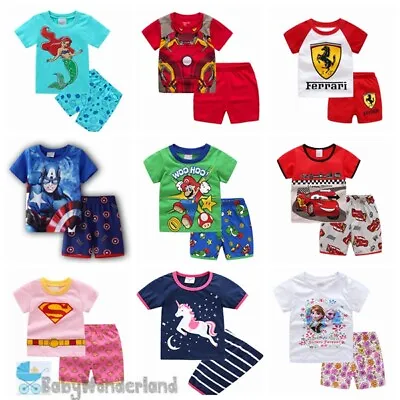 Boys Girls 2 Pieces Short Sleeve Pyjamas Sleepwear Cotton Top Shorts Set 1-7Year • $16.95