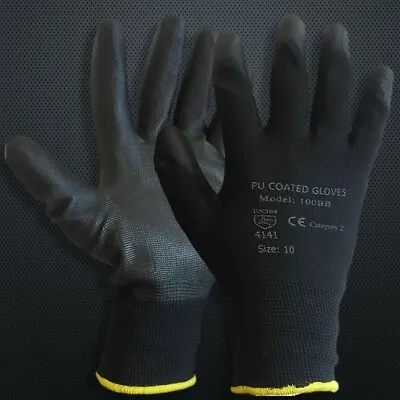 24 Pairs 100% PU COATED GLOVES SAFETY WORK WEAR  BUILDERS INDUSTRIAL MECHANIC • £1.99