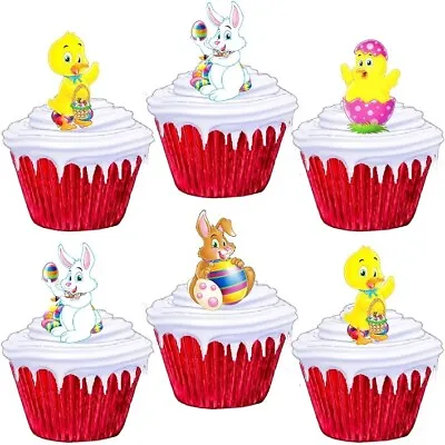 24 Easter Stand Up Cup Cake Toppers Edible Party Decorations • £2.38