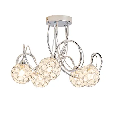 Litecraft Gem Ball 5 Light Crystal Effect Ball Flush Ceiling Light G9 - Chrome   • £69.99