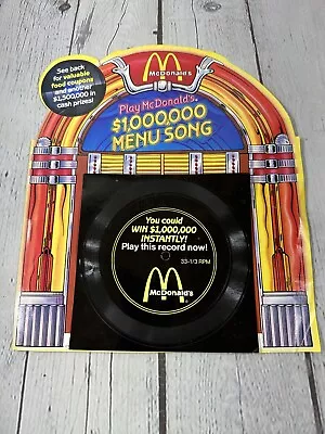 Vintage 1988 McDonalds $1000000 Menu Song 33-1/3 RPM Record Promo Game Coupons • $19.95