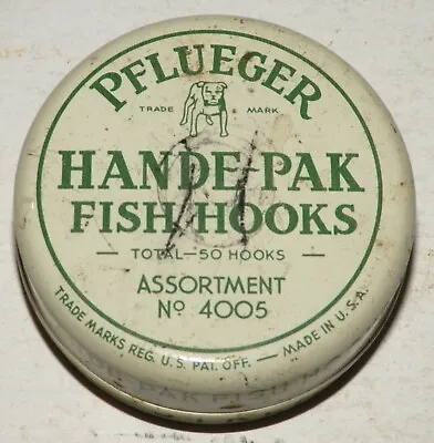 Vintage Pflueger Hande-Pak Fish Hooks Tin W/Hooks No. 4005 • $9.95