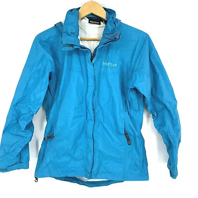 Marmot Jacket Size Small Womens Blue Precip Rain Teal Hooded Zip Up Packable  • $23.99