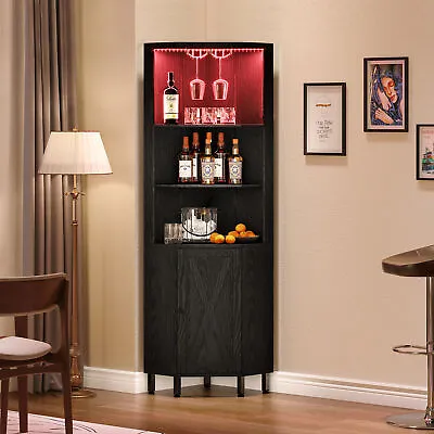 5 Tier Corner Bar Cabinet With LED Lights Tower Wine Liquor Storage Display Rack • $101.99