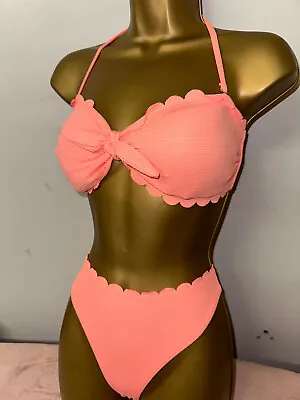 Sexy Ladies Accessorize Coral Padded Halterneck Bikini Set Size 14 • £3.99