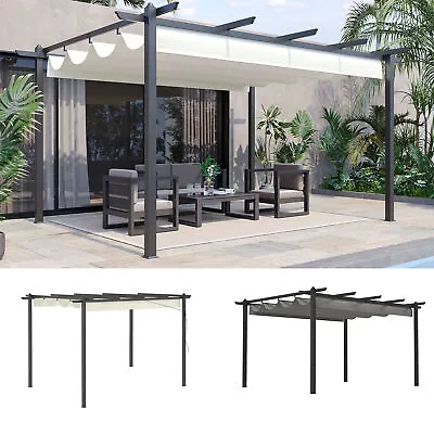 4 X 3(m) Aluminium Pergola Garden Gazebo W/ Retractable Canopy • £296.99