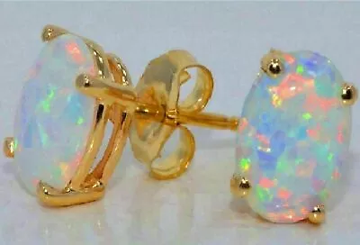 Certified Natural Fire Opal Stud Earrings 3Ct Oval Cut 14K Yellow Gold Plated • $135.99