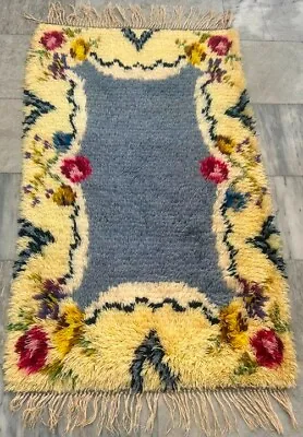 Vintage Scandinavian Rug Authentic Swedish Floral Area Rug 3x4 Ft Free Ship • $225