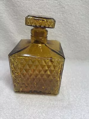 Vintage MCM Amber Glass Decanter W/Stopper Square Diamond Point Japan • $12.99