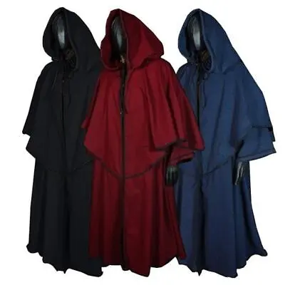 Halloween Wizard Hooded Cloak Medieval Witchcraft Vampire Cape Robe Costume Cos • $30.50