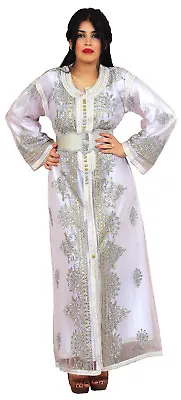 Moroccan Kaftan Caftan Takchita Handmade Wedding Gown BrideDress Free Belt White • $39.99