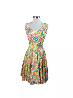 Vintage Lillie Rubin Floral  Full Skirt Sleeveless Dress 1960s Imported Fabric • $49.50