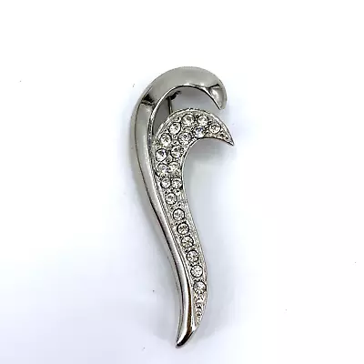 Monet Brooch Silver Tone Clear Rhinestone Feather 2.25  Long Set In Stones Vtg • $6.99