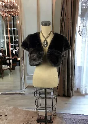 Brown Faux Fur Cropped Shrug Bolero Jacket Formal Glam Vtg Mob Wife Aesthetic M • $34.99