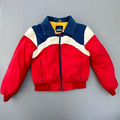 VINTAGE Levis Jacket Mens Extra Large Red Blue White 70s 80s Puffer Ski • $112.50
