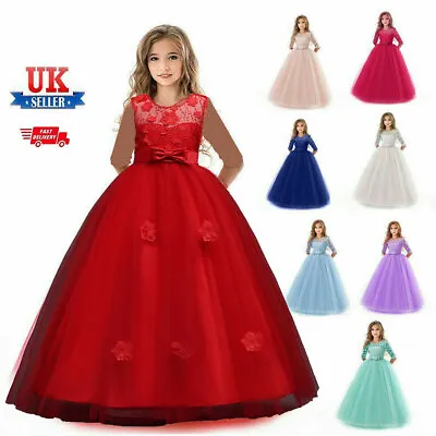 £16.99 • Buy Flower Girls Party Long Dress Kids Bridesmaid Princess Pageant Formal Ball Gown