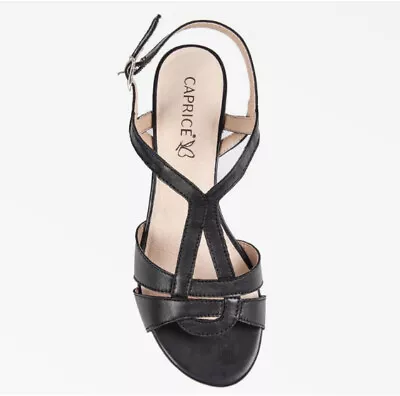 BNIB CAPRICE Black Leather Nappa Low Heel Open Toe Sandals UK Size 4/37 RRP £60 • £35