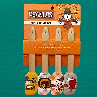 Peanuts Thanksgiving 4 Pack 8  Mini Spatula Set Wood Handles Snoopy - Silicone • $19.95