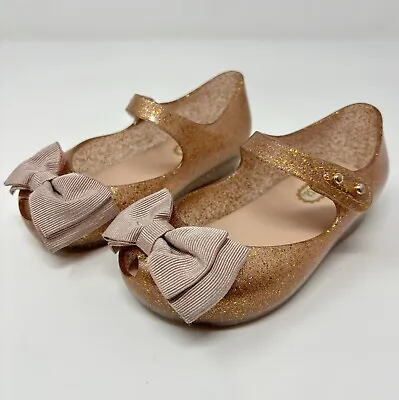 Mini Melissa Shoes Toddler Girls 7 US UltraGirl Mary Jane Bow Peep Gold Glitter • $22.95