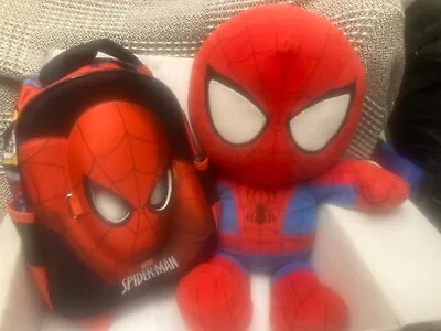 MARVEL Ultimate SPIDER-MAN Backpack Ru Lcksack Face & Mask + Matching 20” Plush • £10.99