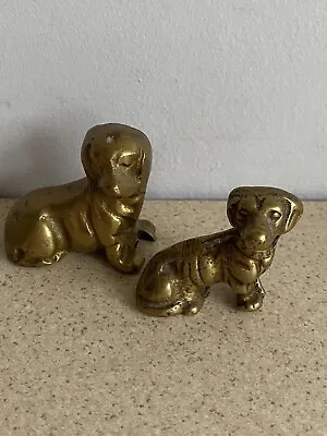 SAUSAGE DOG DACHSHUND FIGURE ORNAMENT BRASS BRONZE MINIATURE X2 • £4.99