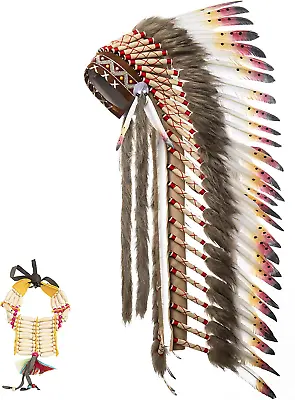 $106.99 • Buy Native American Indian Headdress Large Feather Headdress And Choker For Native