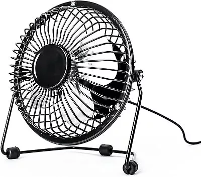 Table Metal Fan USB Desk Mini Fan 4 Inch Small Quiet Personal Fan - Black • £8.49