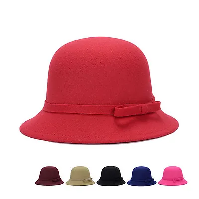 Magik Women Lady Vintage Wool Round Fedora Bow Cloche Derb Felt Bowler Cap Hat • $9.22