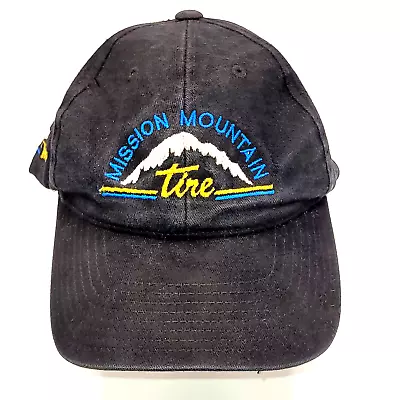 MISSION MOUNTAIN TIRE Distressed Black Baseball Hat Cap COOL EMBROIDERED Logo • $13.95