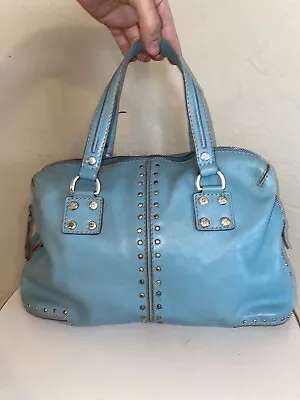 RARE VTG MICHAEL KORS ASTOR UPTOWN Sky Blue Leather Hobo Shoulder Bag Purse • $89.99