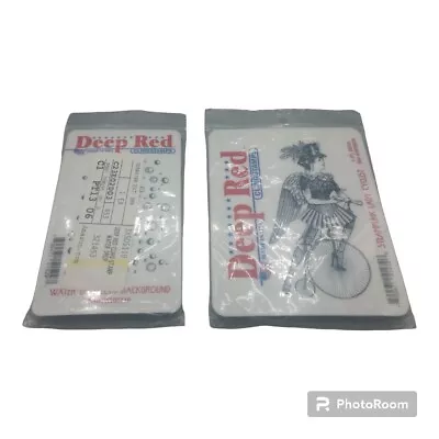 Deep Red Rubber Cling Stamp Lot Steampunk Lady Cyclist Water Drop Background  • $18