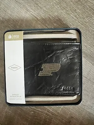 Purdue Boilermakers Fossil Leather Ingram RFID Flip ID Bifold Wallet- Black $109 • $35