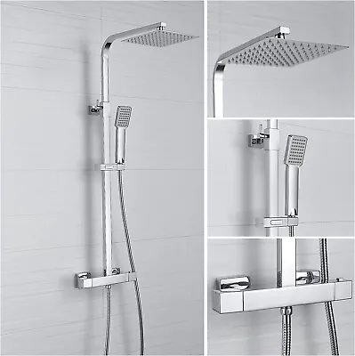£57.95 • Buy Bathroom Thermostatic Exposed Shower Mixer Twin Head Large Square Bar Set Chrome