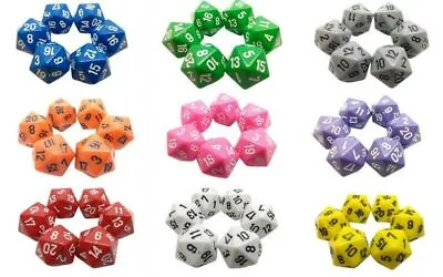 Poly Dice D20's. Various Colours Packs Of 6. TWENTY Sided Dice. Straight Sided  • £3.99