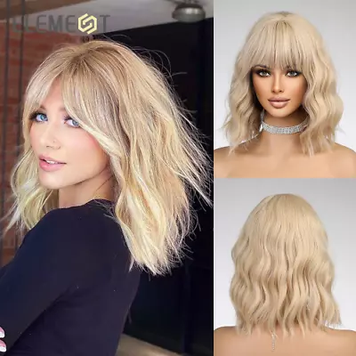 Golden Blonde Loose Curly Hair Wig With Bangs Lolita Cosplay Party Daily Wigs • £52.21