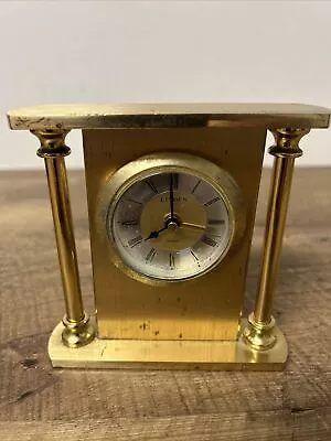 Vintage LINDEN Quartz Desk  Clock Brass Columns (UNTESTED) • $8.90