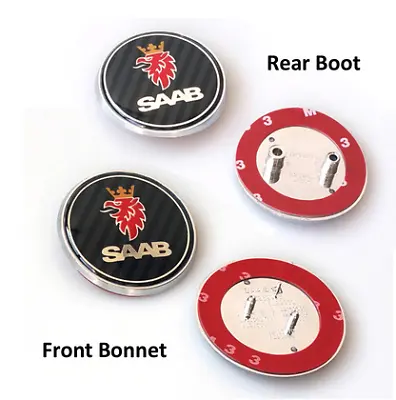 2x Saab Badge 9-39-5 Set Boot Back & Bonnet Front Logo Emblem 68mm Carbon Black • $14.03