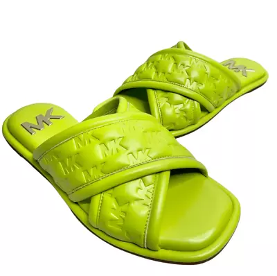 MICHAEL Michael Kors Gideon Crisscross Slide Sandals Size 7 Bright Limeade NEW • $58