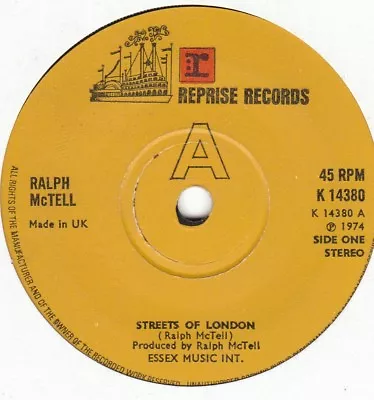 Ralph Mctell - Streets Of London - Summer Lightning Folk Rock 45 K-14380         • £3.95