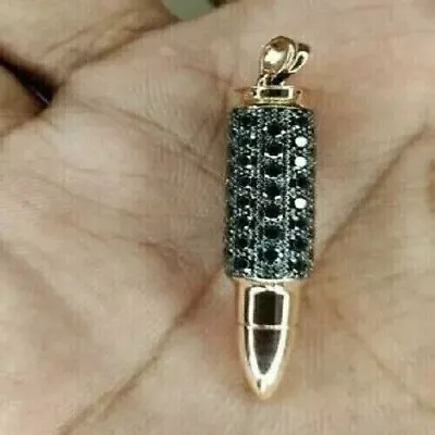 2Ct Round Cut Lab Created Diamond Men's 3D Bullet Pendant 14K Yellow Gold Plated • $134.99