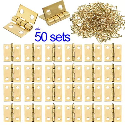 £1.99 • Buy 50set Mini Brass Plated Hinges Cabinet Dollhouse Decor Jewellery Cigar Box Hinge